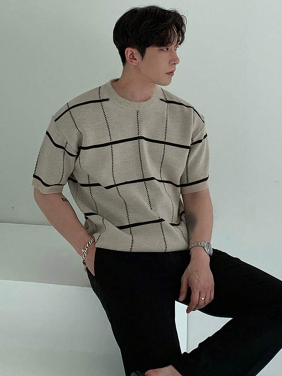 Polo en tricot à carreaux – Polo léger à manches courtes pour homme
