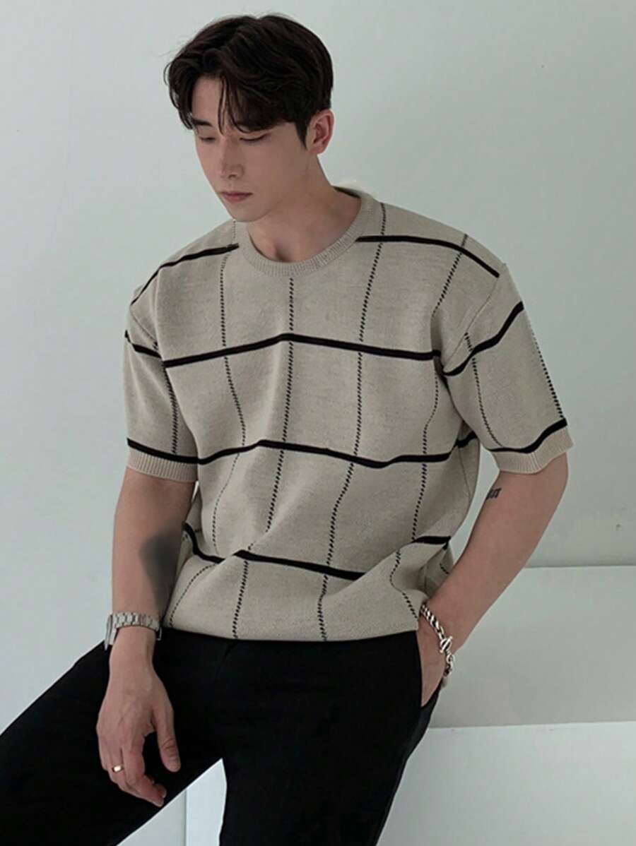 Polo en tricot à carreaux – Polo léger à manches courtes pour homme