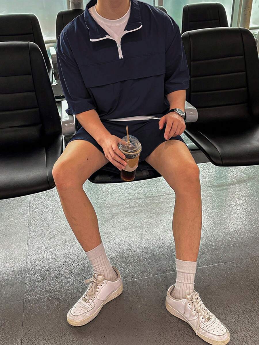 Moderne et décontracté deux ensembles, chemise zippée et short – Tenue d'été