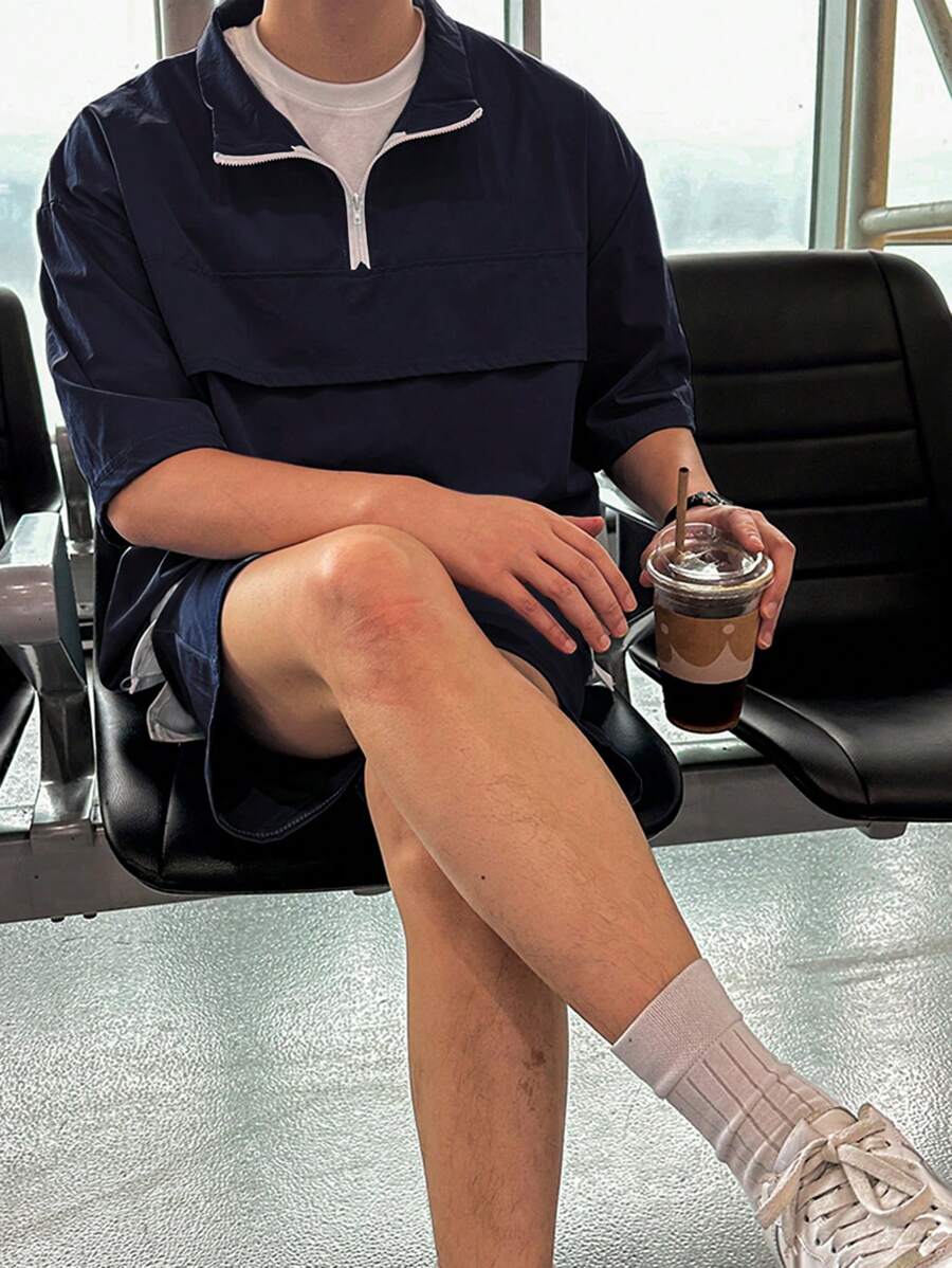 Moderne et décontracté deux ensembles, chemise zippée et short – Tenue d'été