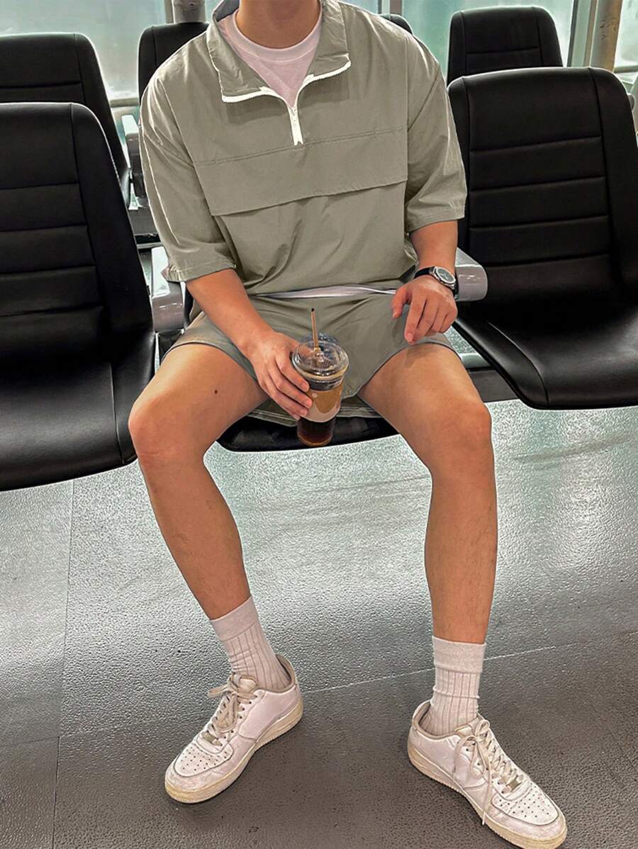 Moderne et décontracté deux ensembles, chemise zippée et short – Tenue d'été