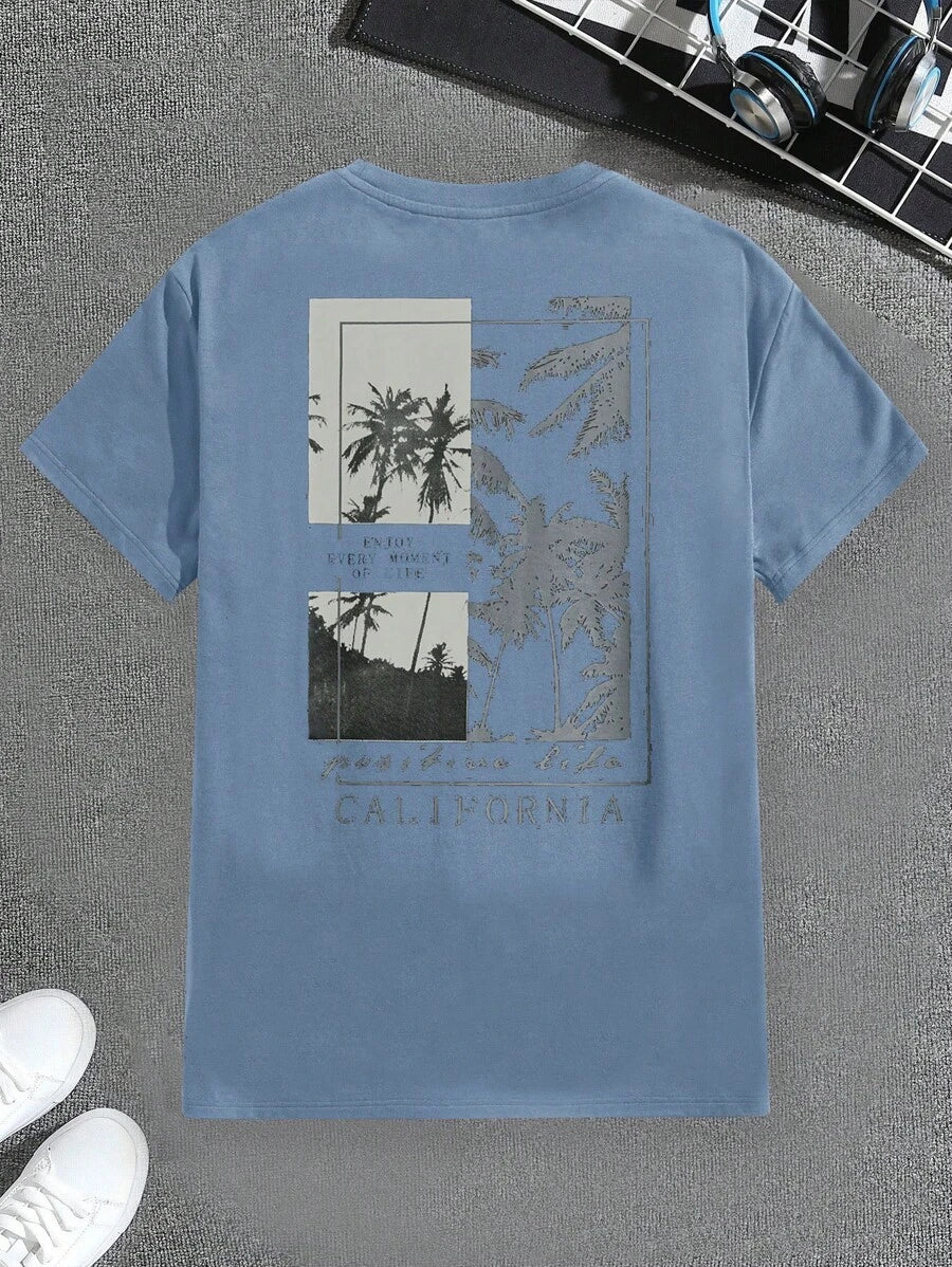 Chemise à col rond imprimée palmier style casual tendance été