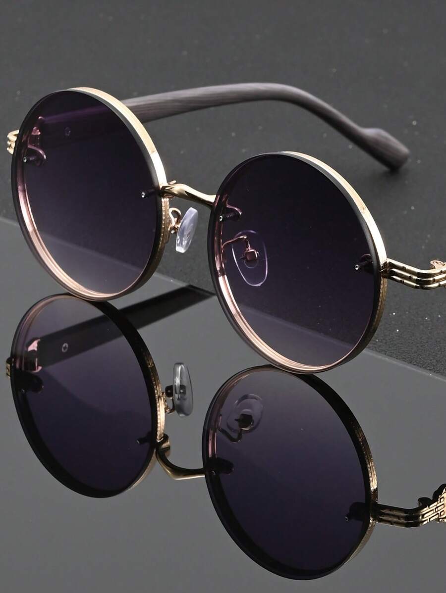 Lunettes de soleil rondes noires en métal pour homme – Accessoire de mode punk vintage