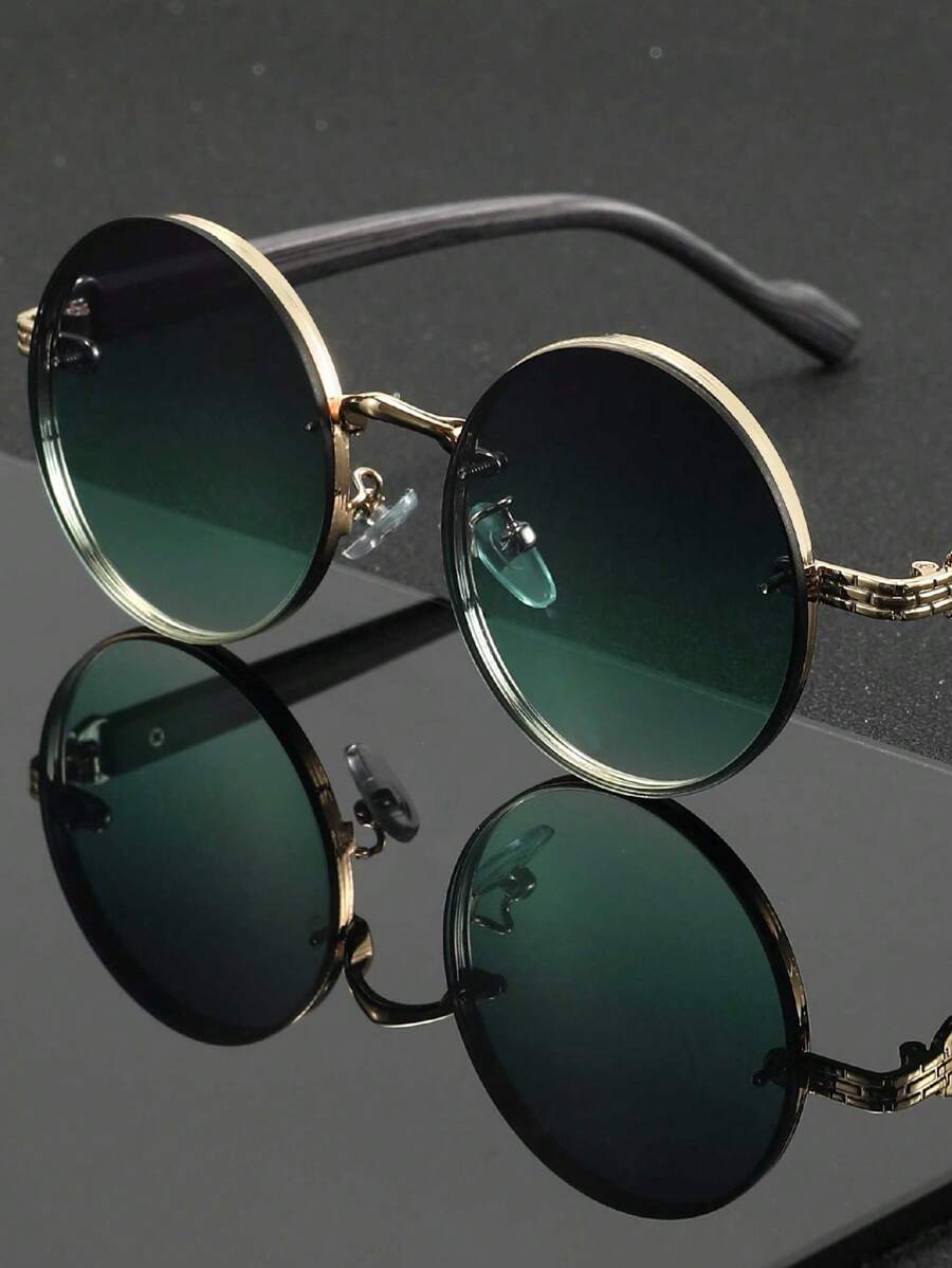 Lunettes de soleil rondes noires en métal pour homme – Accessoire de mode punk vintage