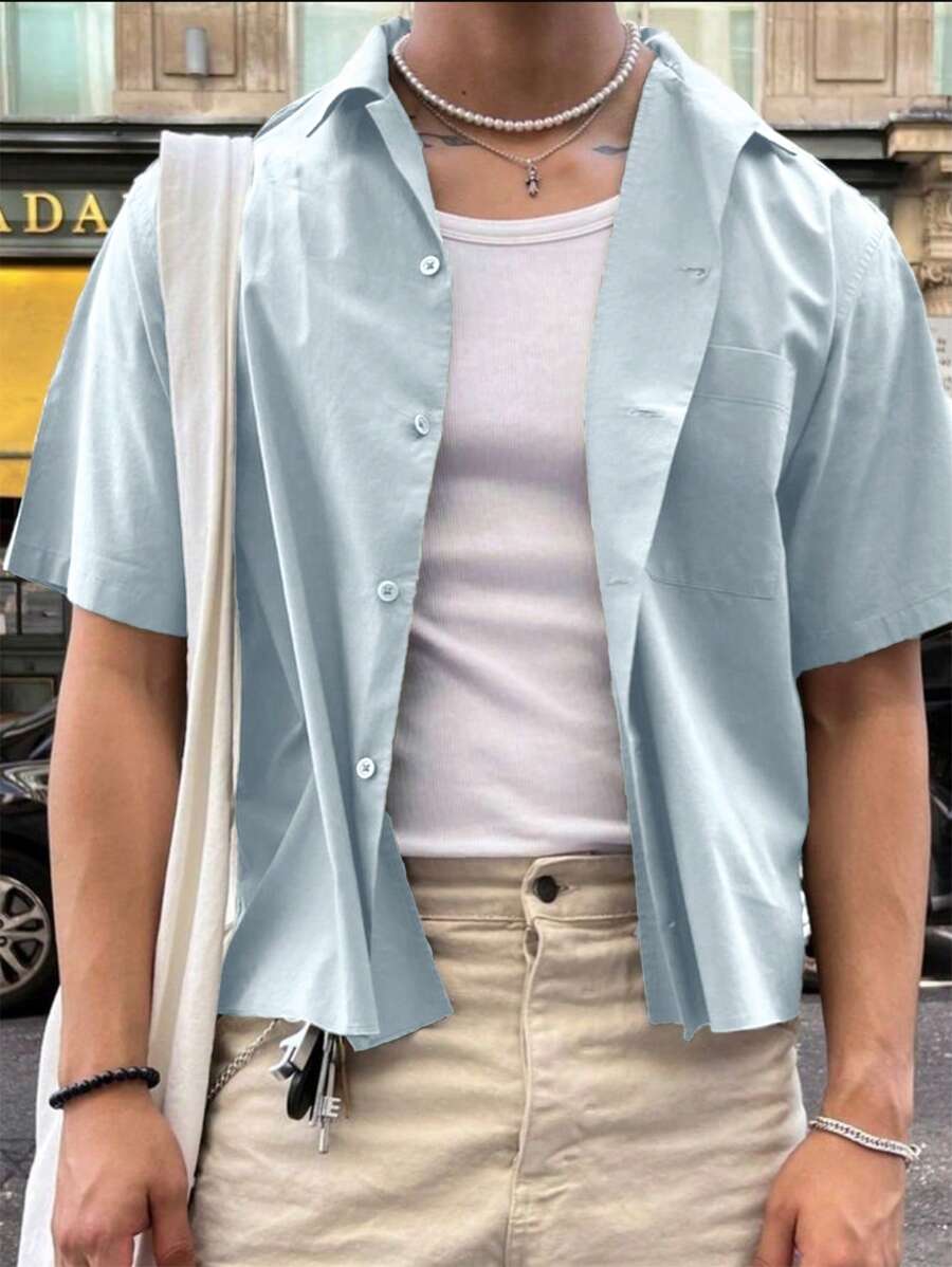 Chemise jacquard ample à manches courtes pour homme - Décontracté et urbain