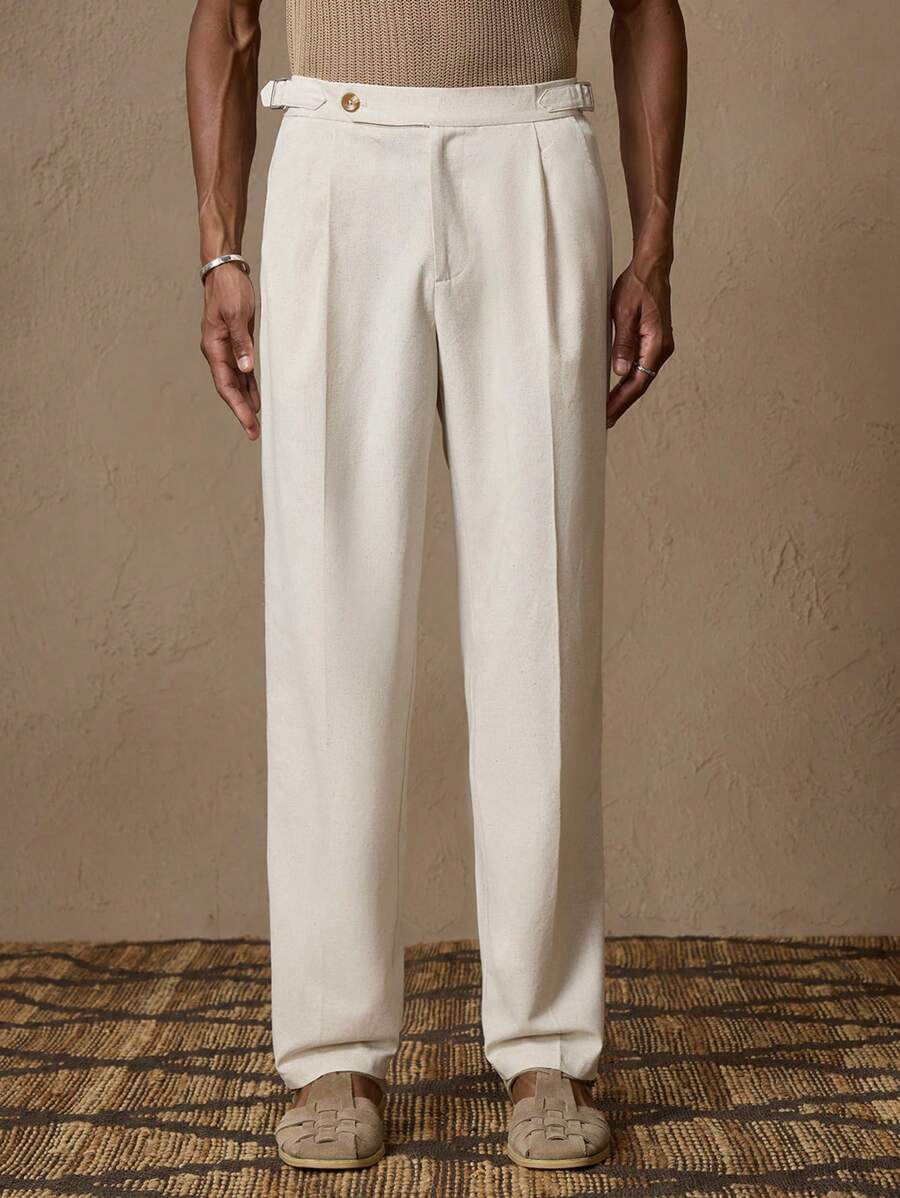 Pantalon en lin coupe droite pour homme – Pantalon décontracté plissé