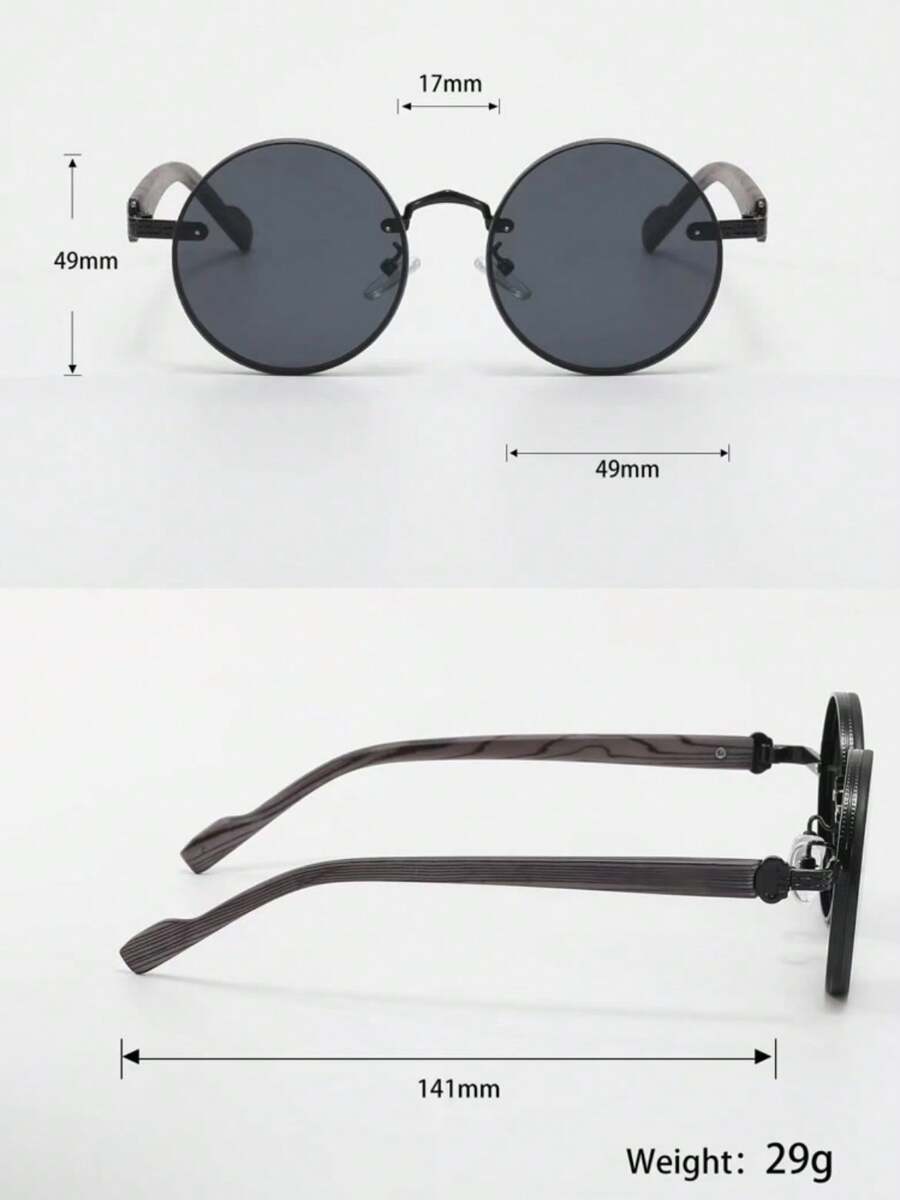 Lunettes de soleil rondes noires en métal pour homme – Accessoire de mode punk vintage