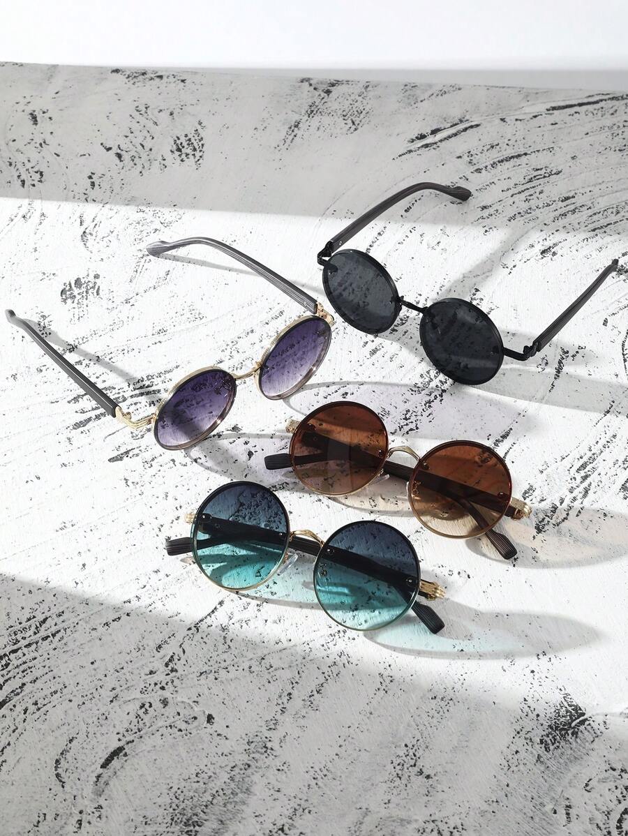Lunettes de soleil rondes noires en métal pour homme – Accessoire de mode punk vintage
