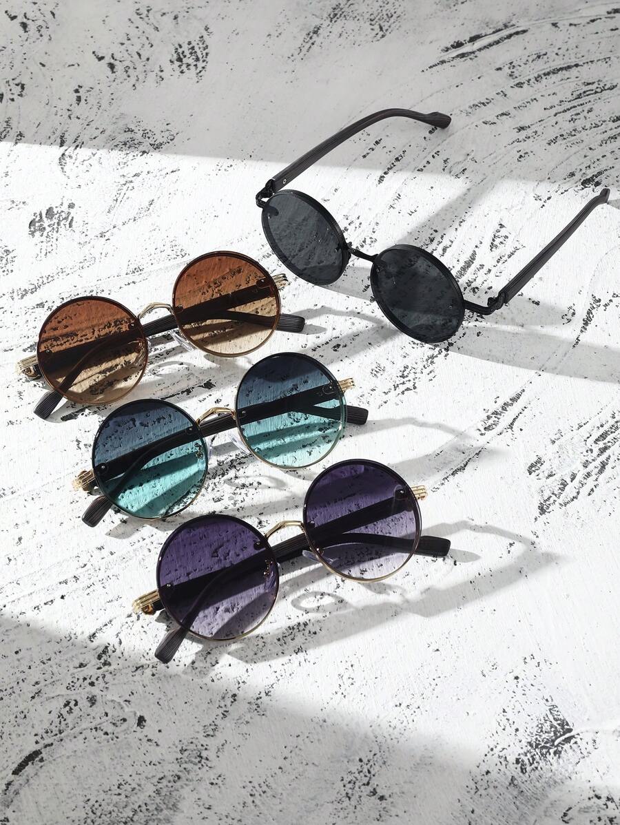 Lunettes de soleil rondes noires en métal pour homme – Accessoire de mode punk vintage