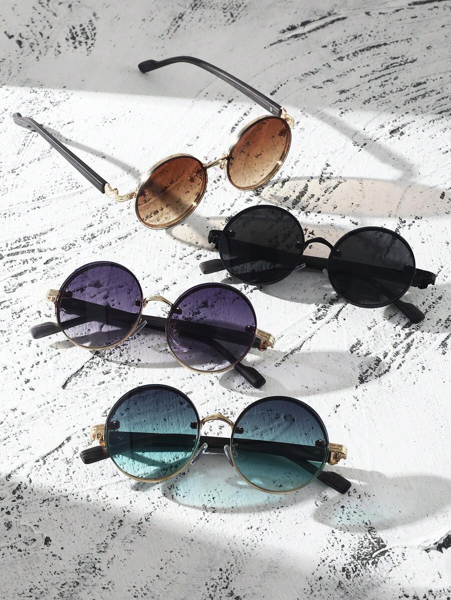 Lunettes de soleil rondes noires en métal pour homme – Accessoire de mode punk vintage