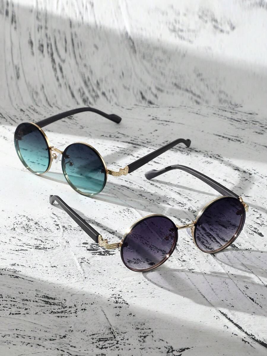 Lunettes de soleil rondes noires en métal pour homme – Accessoire de mode punk vintage