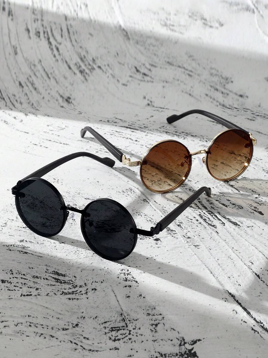 Lunettes de soleil rondes noires en métal pour homme – Accessoire de mode punk vintage