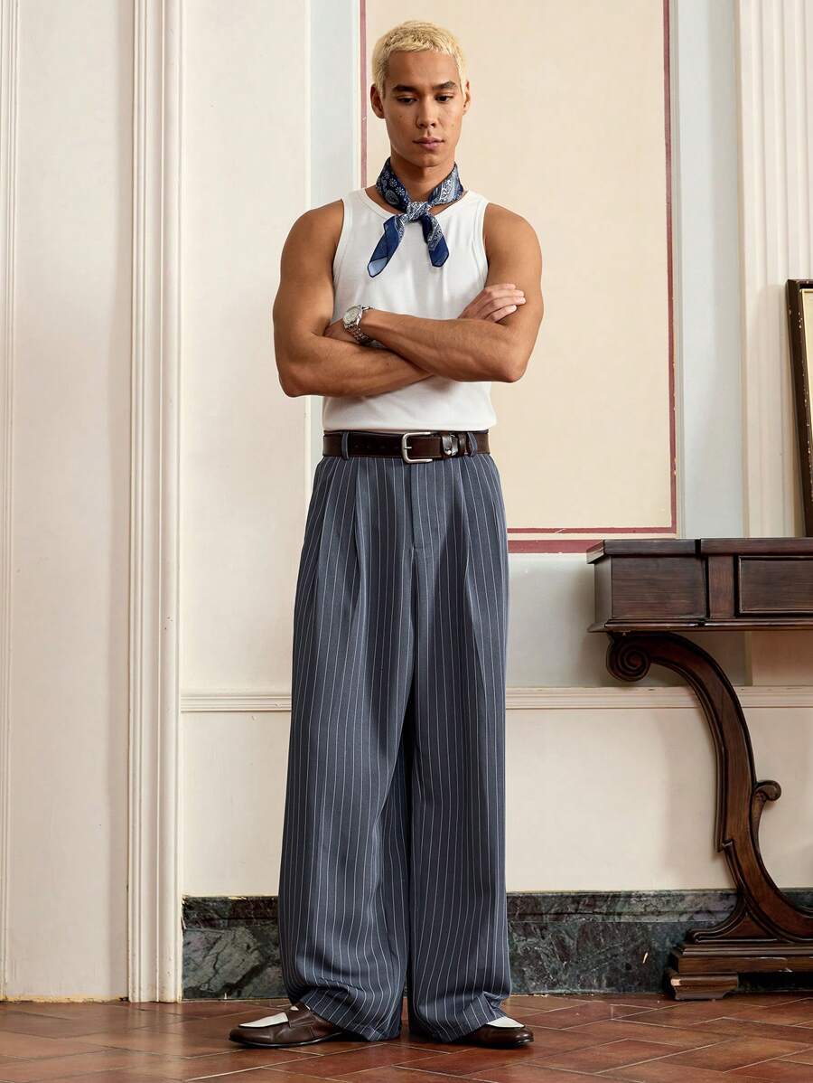Pantalon droit à rayures, coupe ample et décontractée, tissé, pour homme