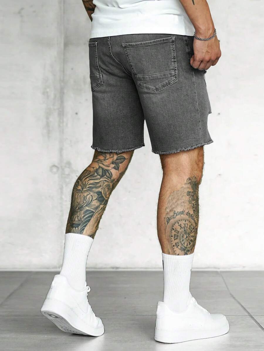 Jorts déchirés à ourlet brut, style streetwear décontracté tendance pour hommes