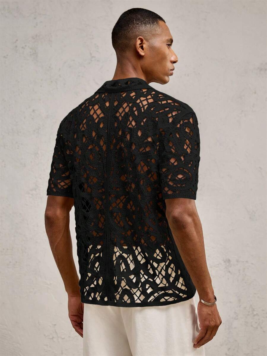 Chemises boutonnées décontractées d'été au crochet pour hommes