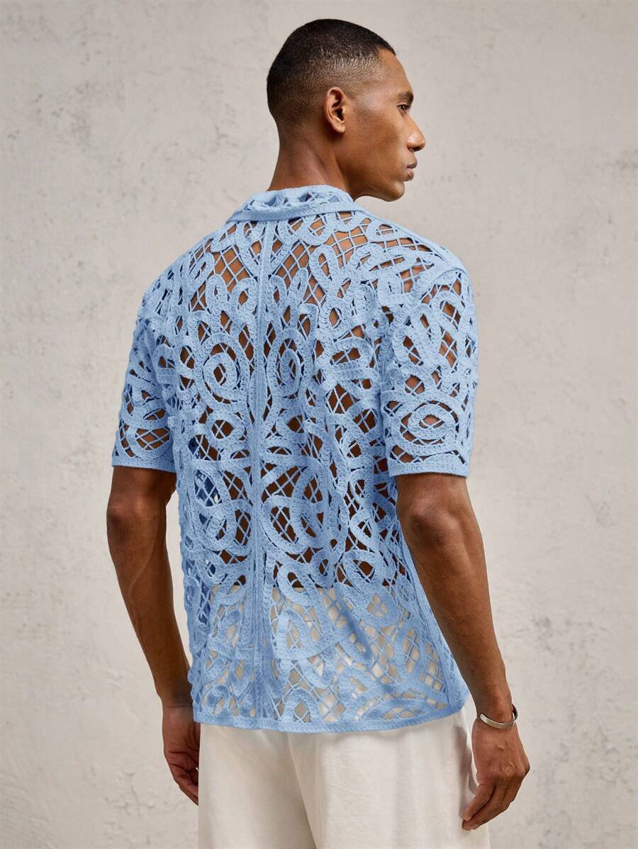 Chemises boutonnées décontractées d'été au crochet pour hommes