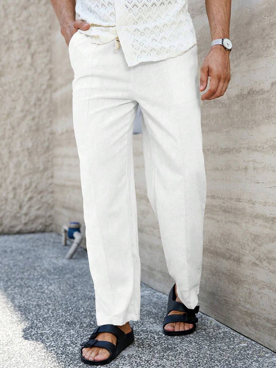Pantalon de lin respirant avec poches plaquées – Coupe droite décontractée