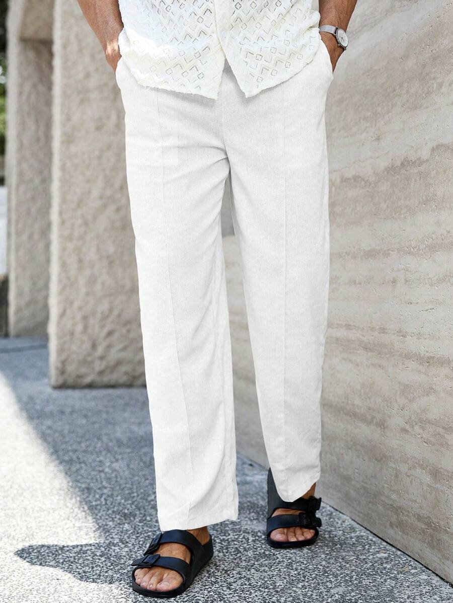 Pantalon de lin respirant avec poches plaquées – Coupe droite décontractée