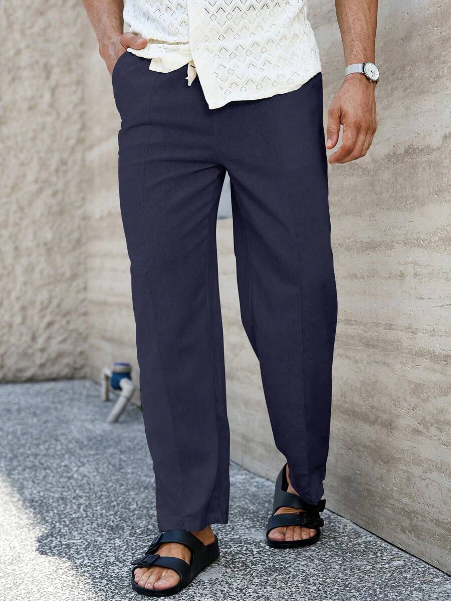 Pantalon de lin respirant avec poches plaquées – Coupe droite décontractée