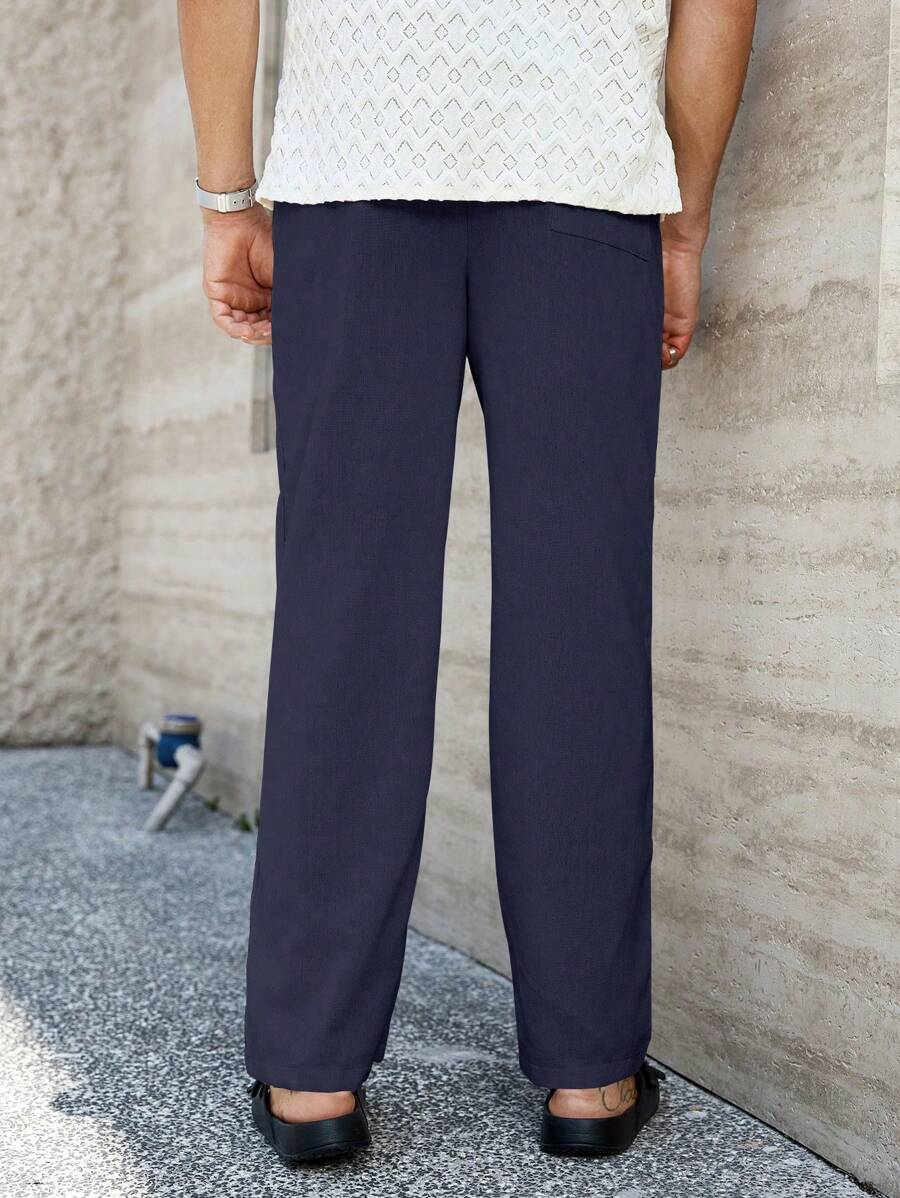 Pantalon de lin respirant avec poches plaquées – Coupe droite décontractée
