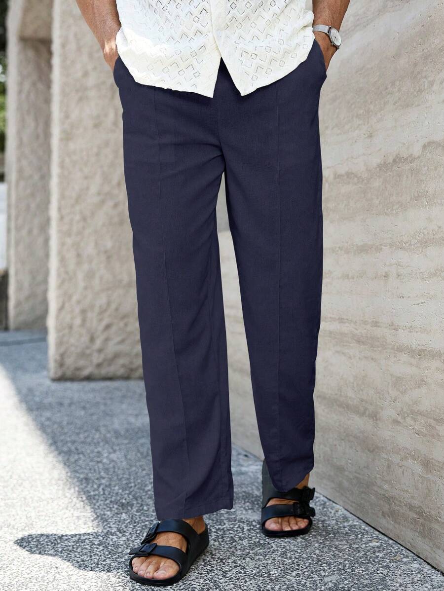 Pantalon de lin respirant avec poches plaquées – Coupe droite décontractée