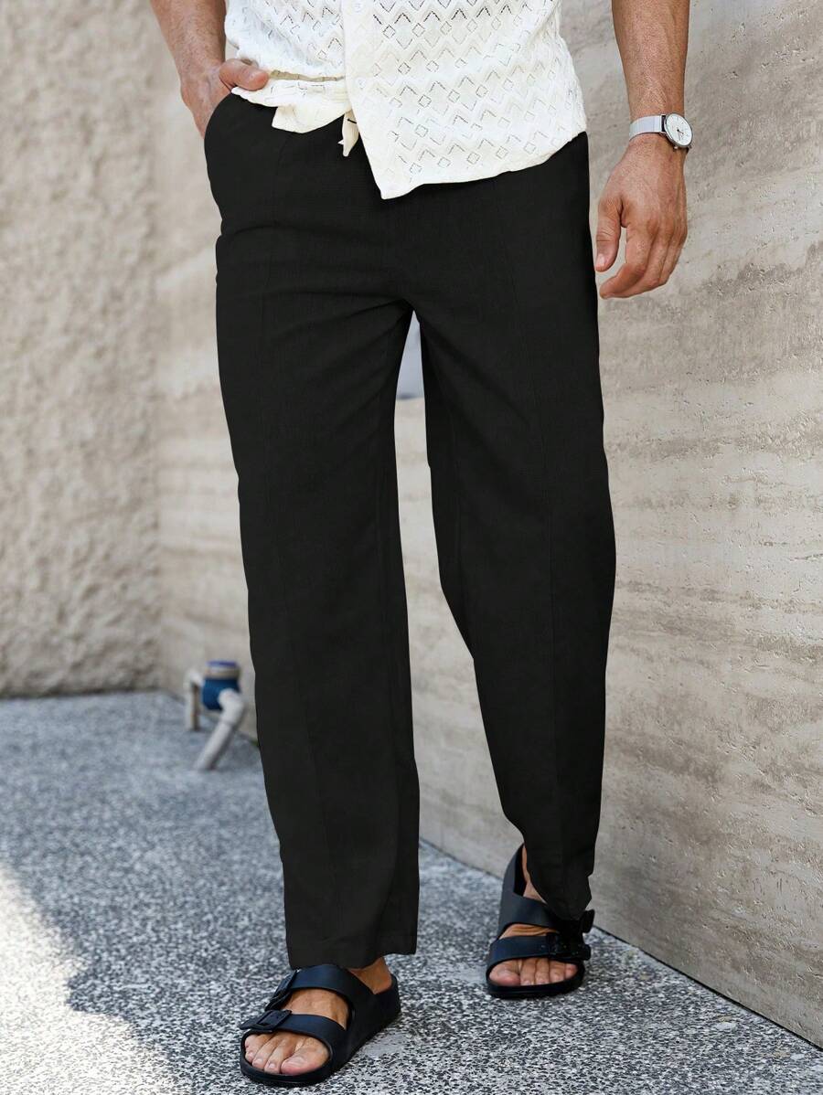 Pantalon de lin respirant avec poches plaquées – Coupe droite décontractée