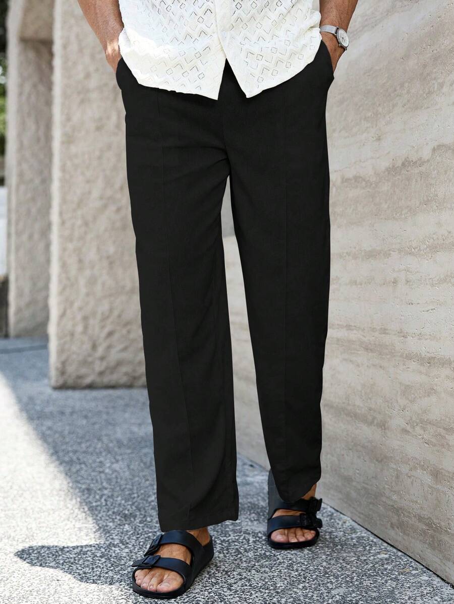 Pantalon de lin respirant avec poches plaquées – Coupe droite décontractée