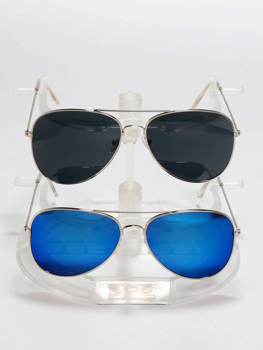 Lunettes de soleil rétro à double pont en métal – Style denim western des années 90