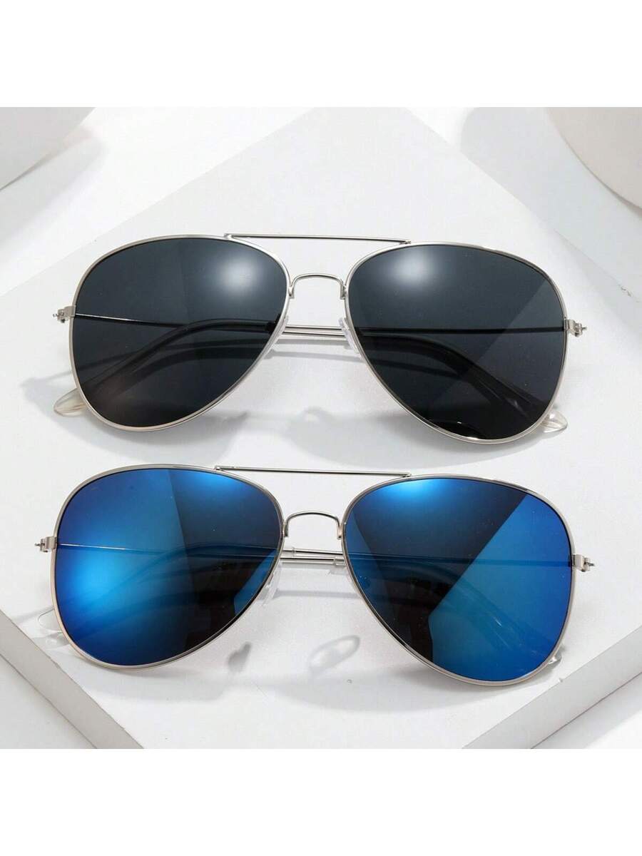 Lunettes de soleil rétro à double pont en métal – Style denim western des années 90