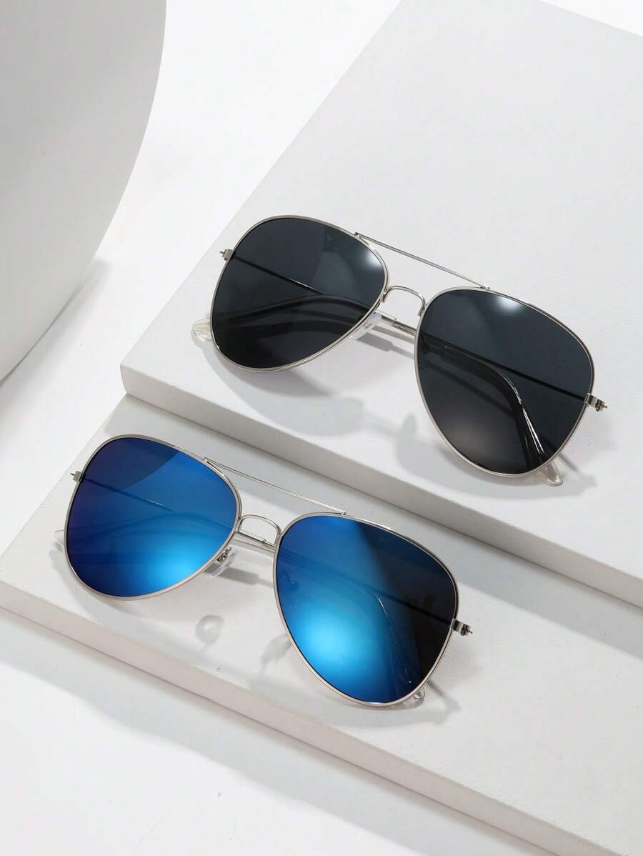 Lunettes de soleil rétro à double pont en métal – Style denim western des années 90