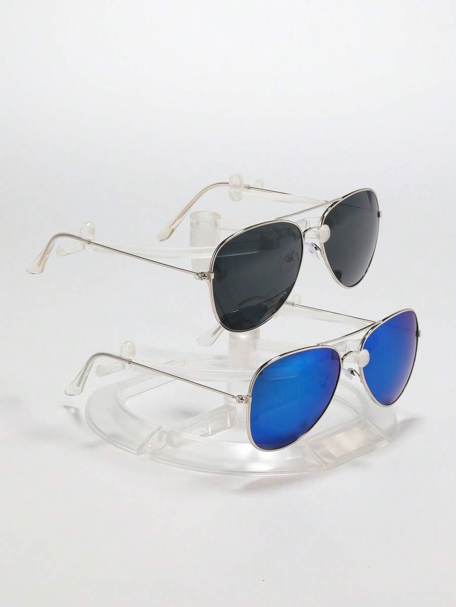 Lunettes de soleil rétro à double pont en métal – Style denim western des années 90