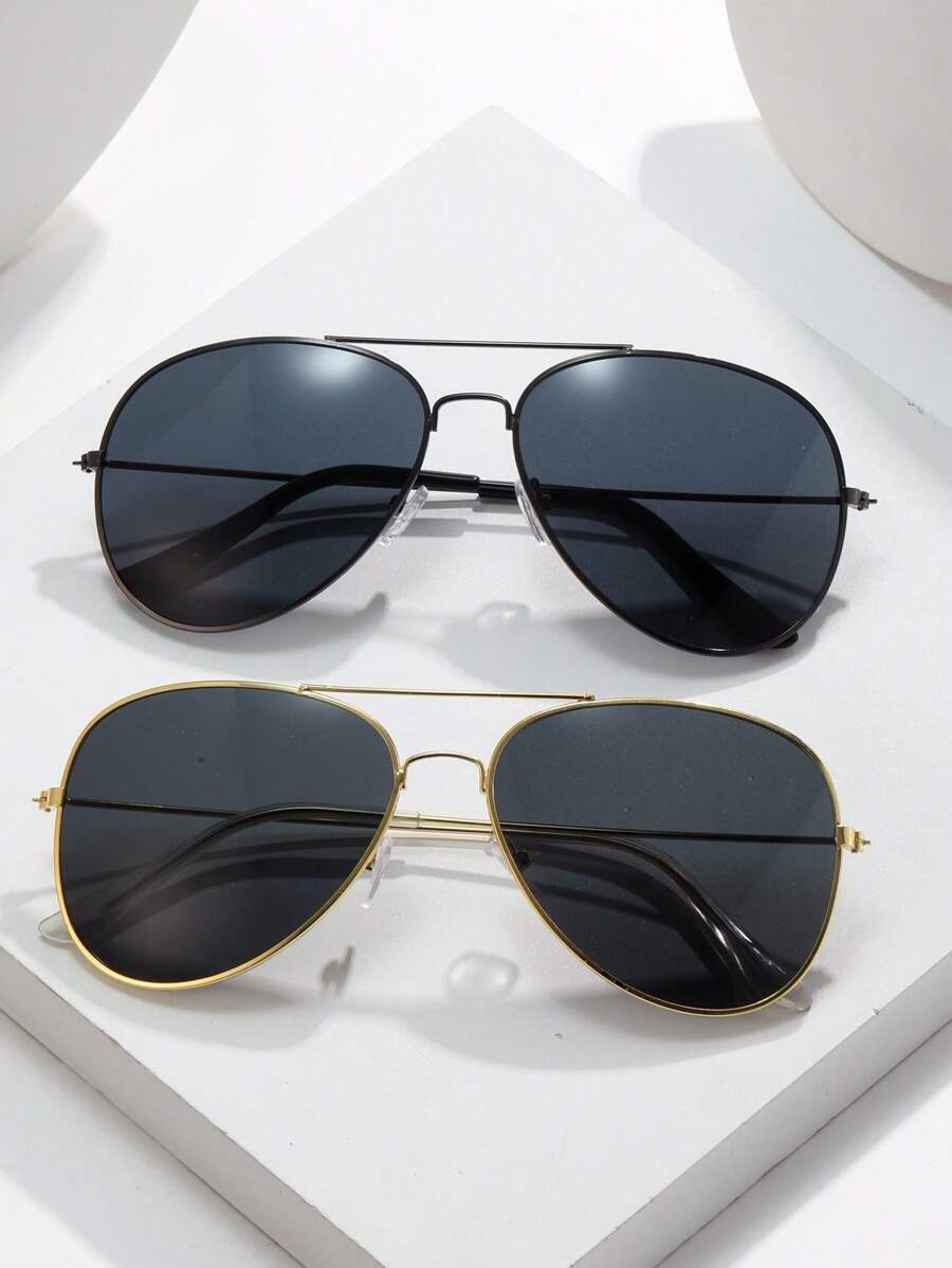 Lunettes de soleil rétro à double pont en métal – Style denim western des années 90