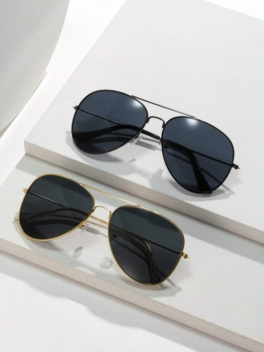 Lunettes de soleil rétro à double pont en métal – Style denim western des années 90