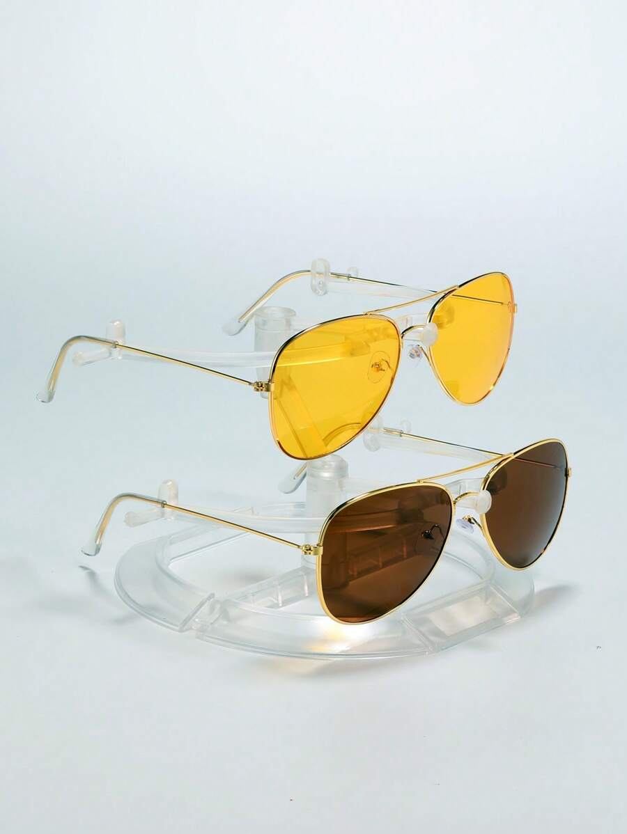 Lunettes de soleil rétro à double pont en métal – Style denim western des années 90