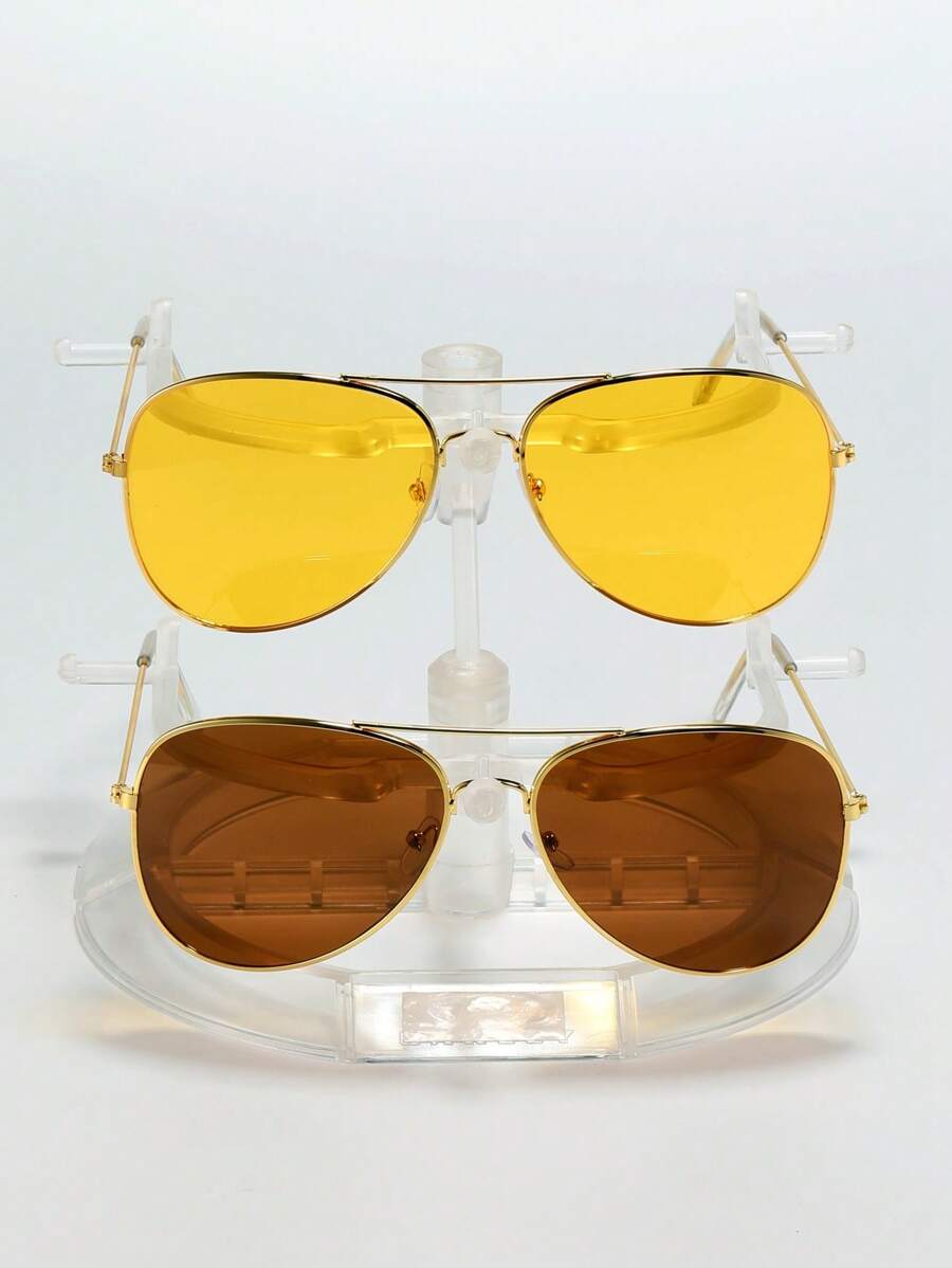 Lunettes de soleil rétro à double pont en métal – Style denim western des années 90