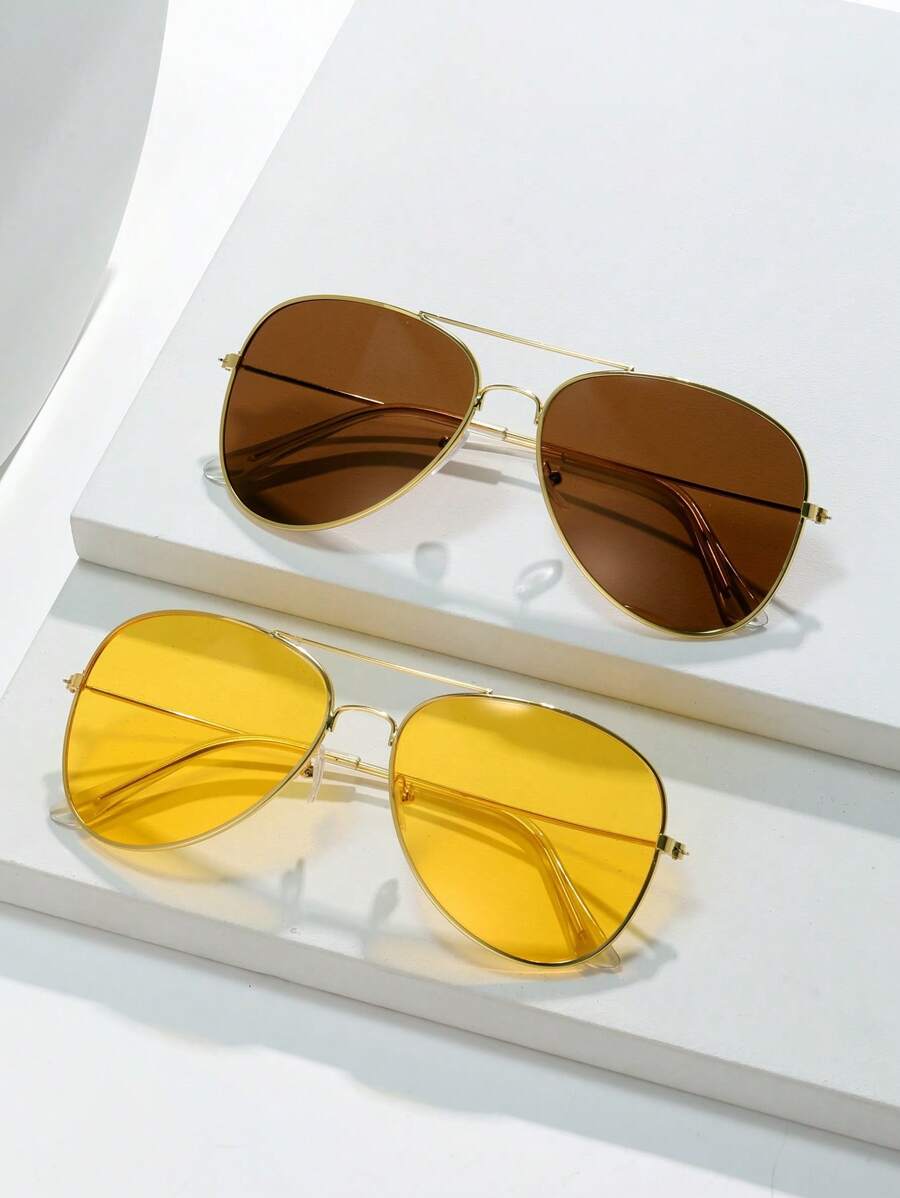 Lunettes de soleil rétro à double pont en métal – Style denim western des années 90