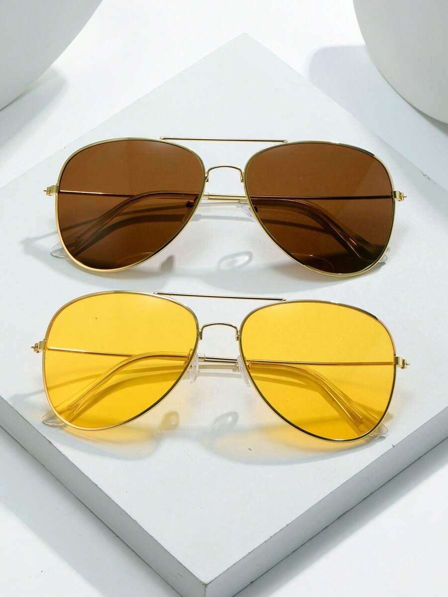 Lunettes de soleil rétro à double pont en métal – Style denim western des années 90