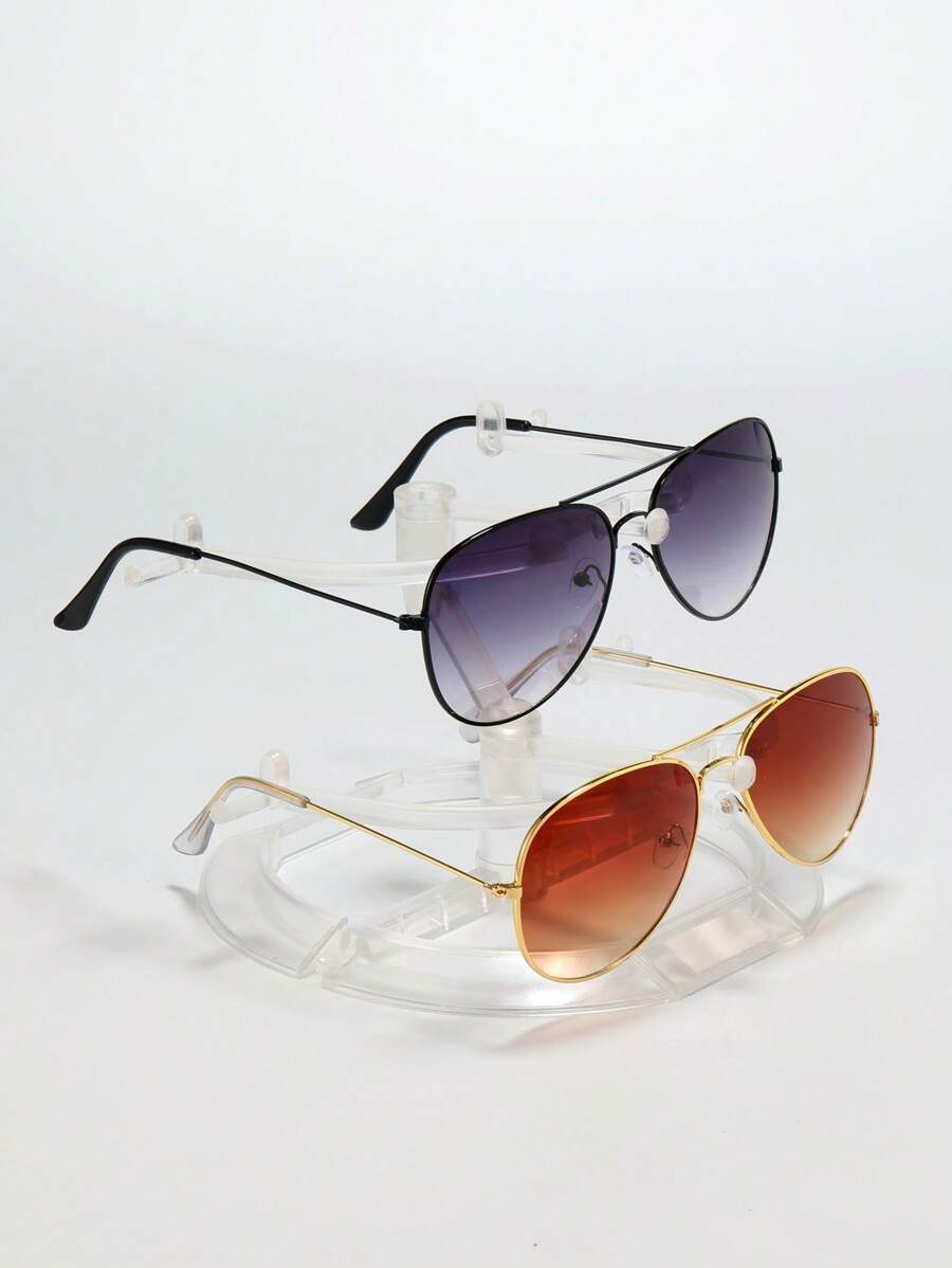 Lunettes de soleil rétro à double pont en métal – Style denim western des années 90