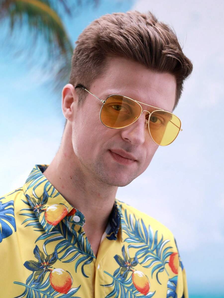 Lunettes de soleil rétro à double pont en métal – Style denim western des années 90