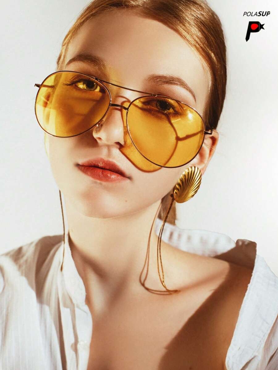 Lunettes de soleil rétro à double pont en métal – Style denim western des années 90