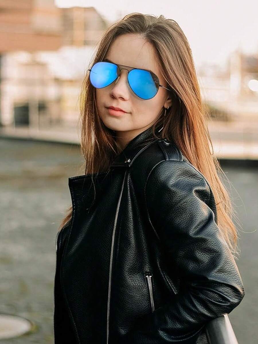 Lunettes de soleil rétro à double pont en métal – Style denim western des années 90