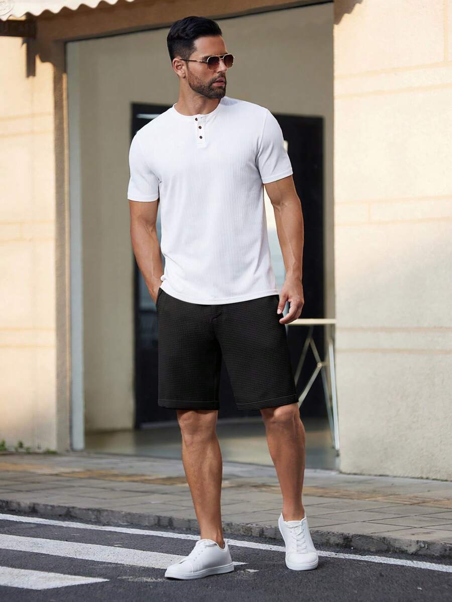 Bermuda droit tissé taille mi-haute – Short décontracté pour homme