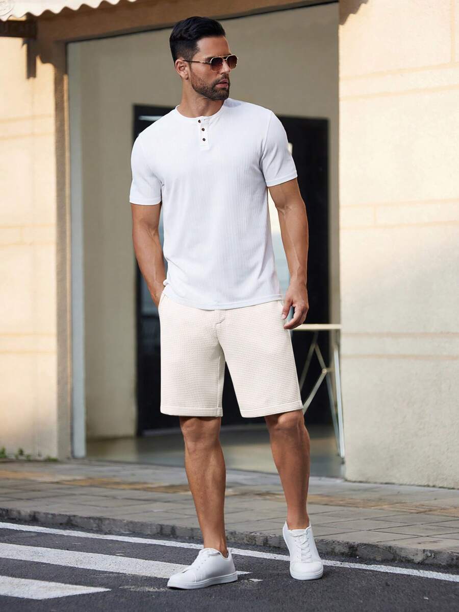 Bermuda droit tissé taille mi-haute – Short décontracté pour homme