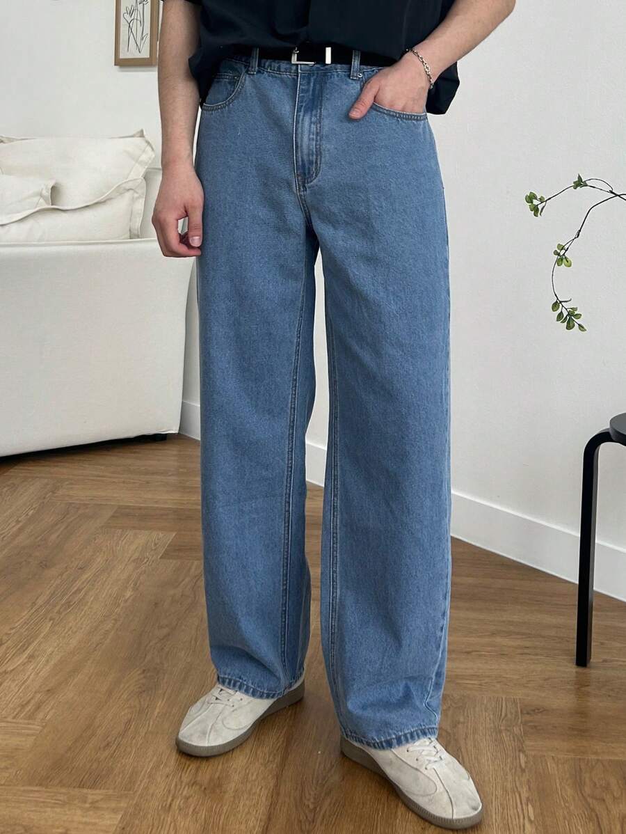 Pantalon droit décontracté simple de couleur unie pour hommes