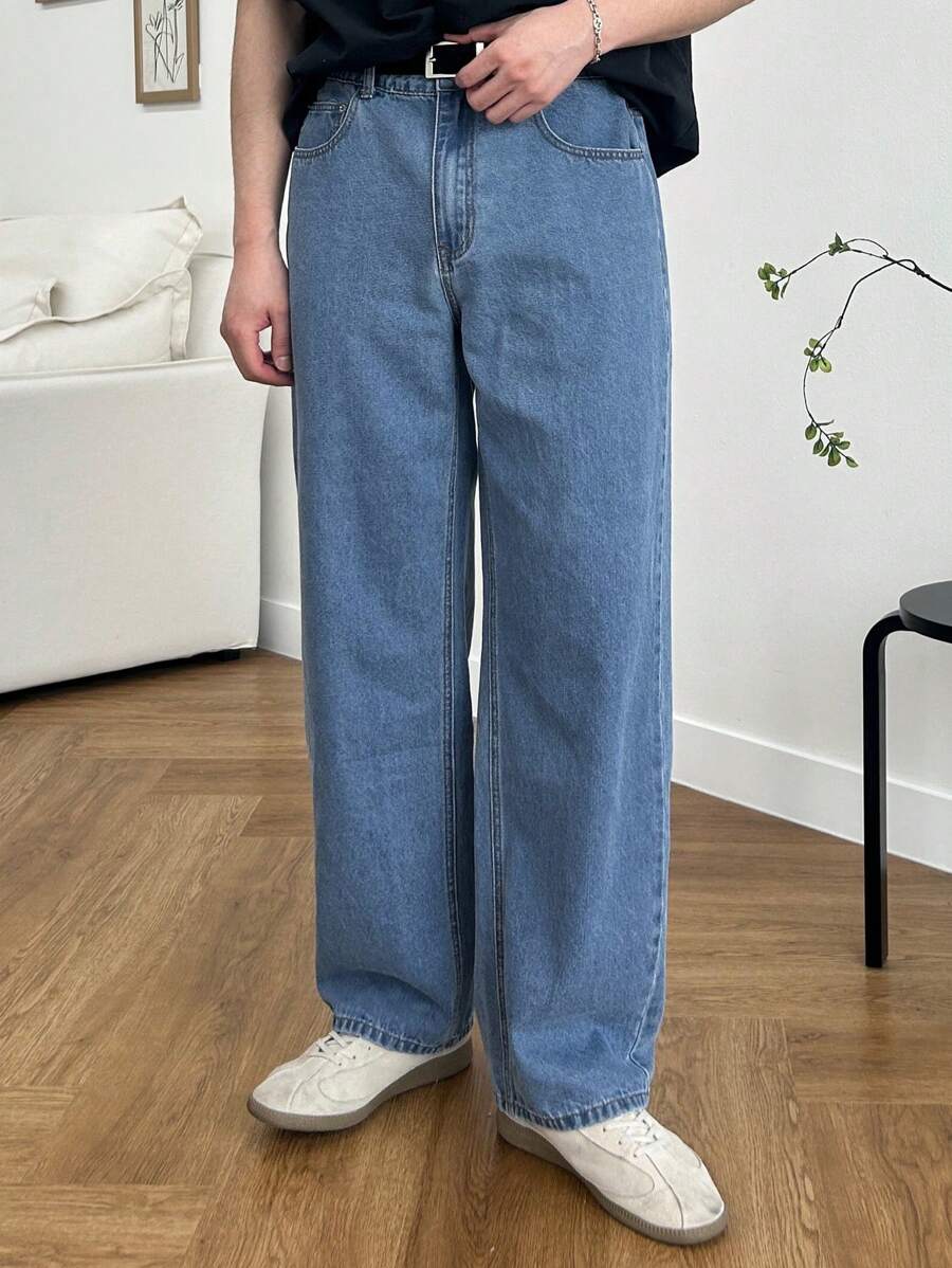 Pantalon droit décontracté simple de couleur unie pour hommes