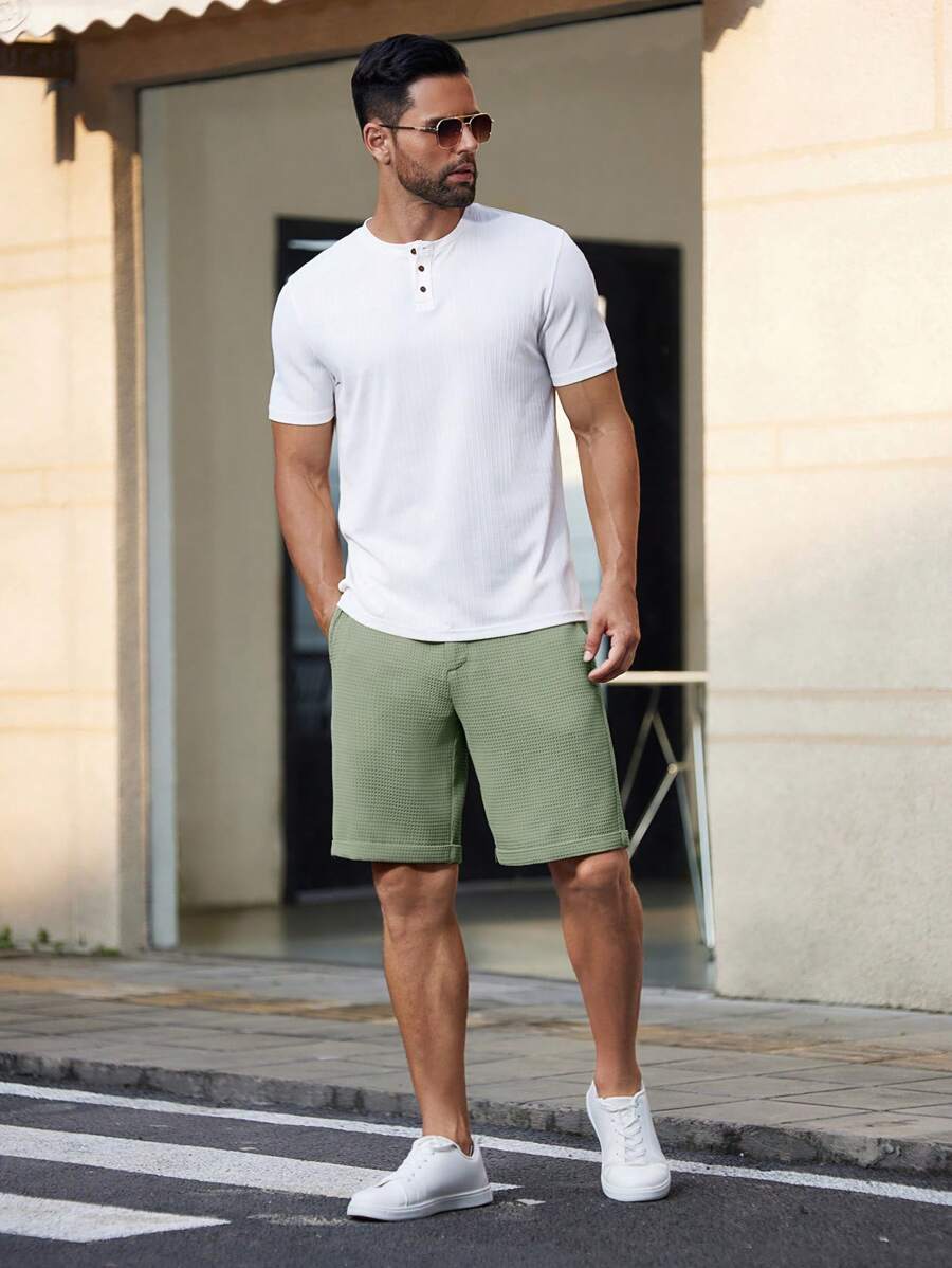 Bermuda droit tissé taille mi-haute – Short décontracté pour homme