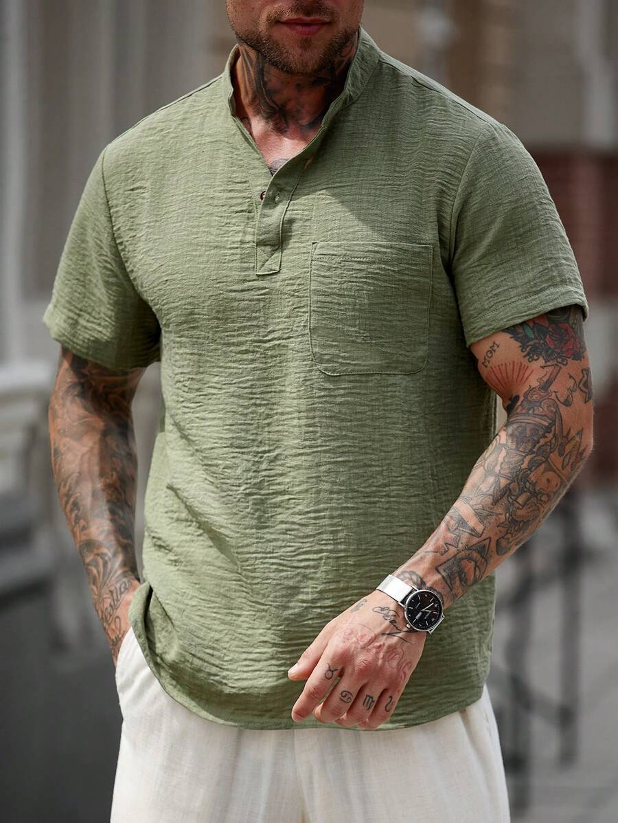 Chemise ample en lin avec poche – Streetwear léger pour homme