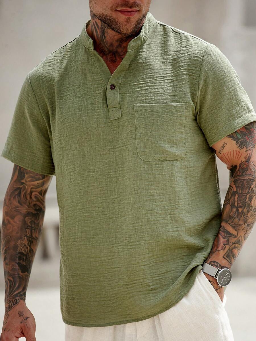 Chemise ample en lin avec poche – Streetwear léger pour homme