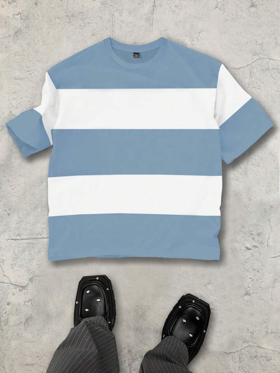 Chemise à col rond manches courtes rayée style casual tendance