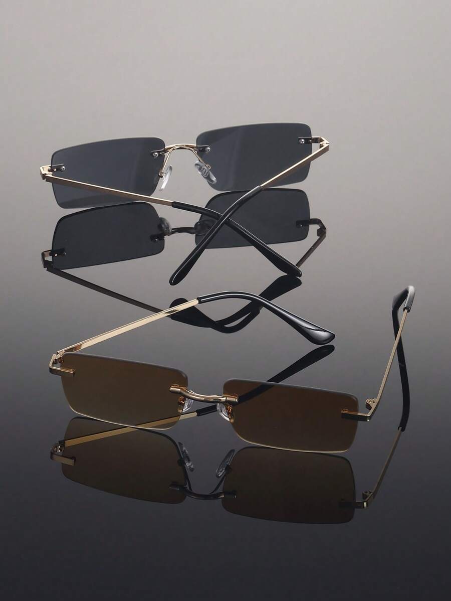 Lunettes de soleil rétro carrées sans monture pour hommes